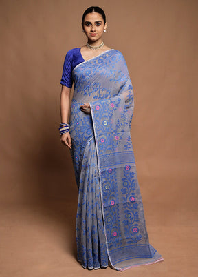 Grey Tant Jamdani Saree Without Blouse Piece