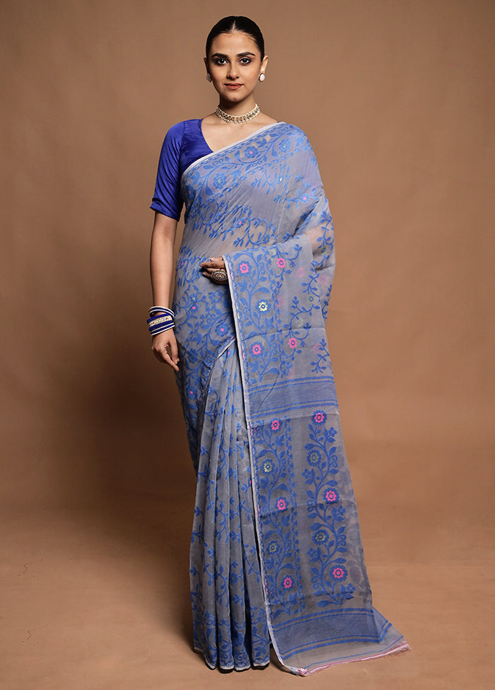 Grey Tant Jamdani Saree Without Blouse Piece