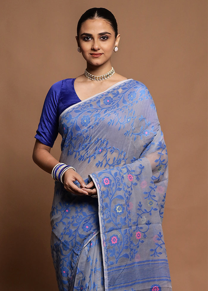 Grey Tant Jamdani Saree Without Blouse Piece