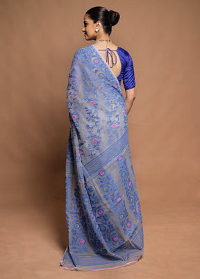 Grey Tant Jamdani Saree Without Blouse Piece