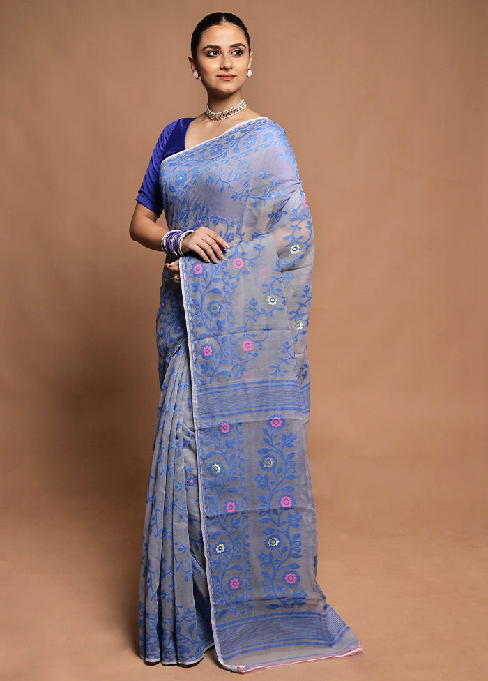 Grey Tant Jamdani Saree Without Blouse Piece