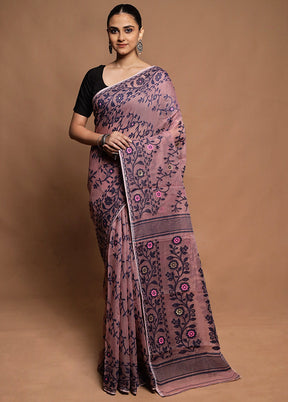 Pink Tant Jamdani Saree Without Blouse Piece