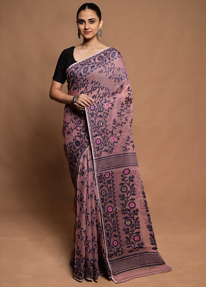 Pink Tant Jamdani Saree Without Blouse Piece