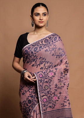 Pink Tant Jamdani Saree Without Blouse Piece
