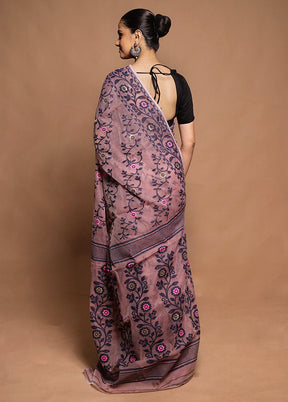 Pink Tant Jamdani Saree Without Blouse Piece