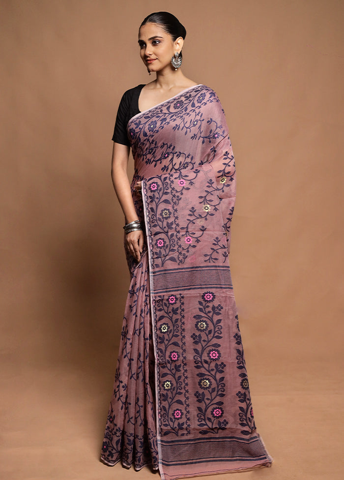 Pink Tant Jamdani Saree Without Blouse Piece