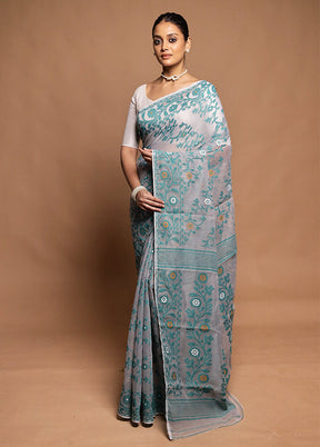 Grey Tant Jamdani Saree Without Blouse Piece