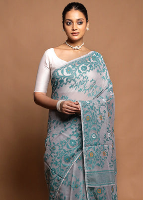 Grey Tant Jamdani Saree Without Blouse Piece