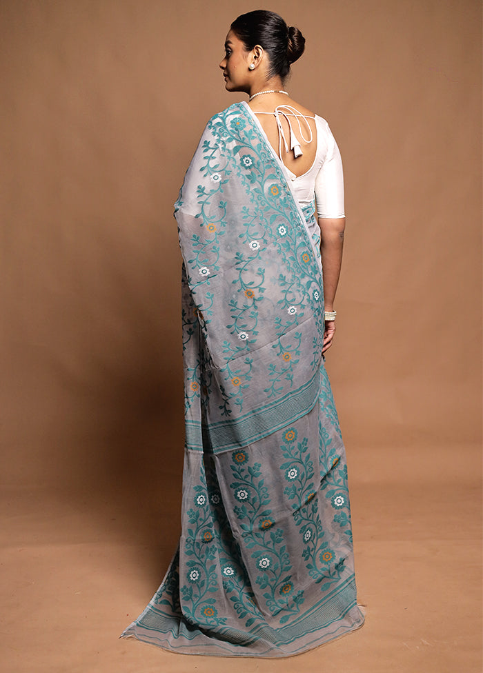 Grey Tant Jamdani Saree Without Blouse Piece