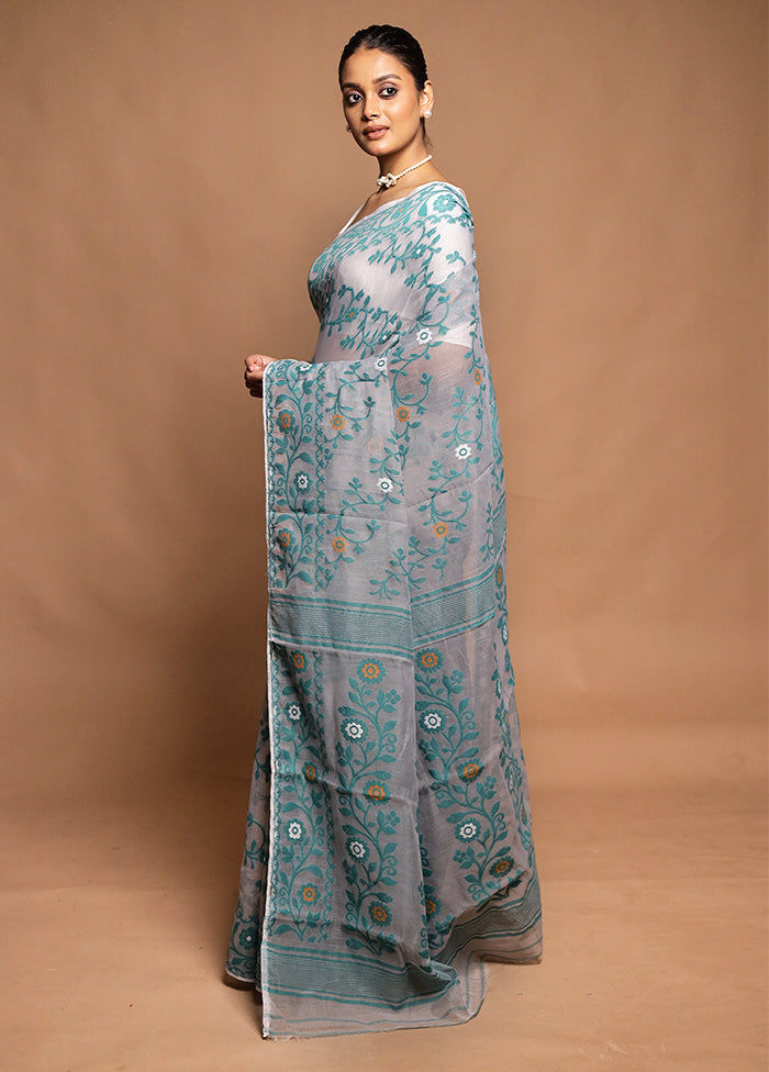 Grey Tant Jamdani Saree Without Blouse Piece