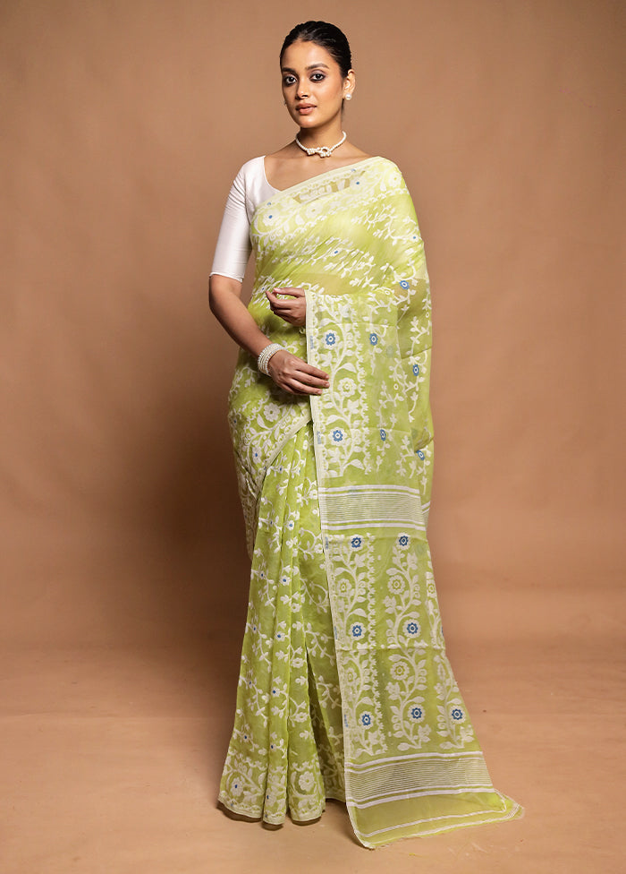 Green Tant Jamdani Saree Without Blouse Piece