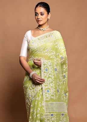 Green Tant Jamdani Saree Without Blouse Piece