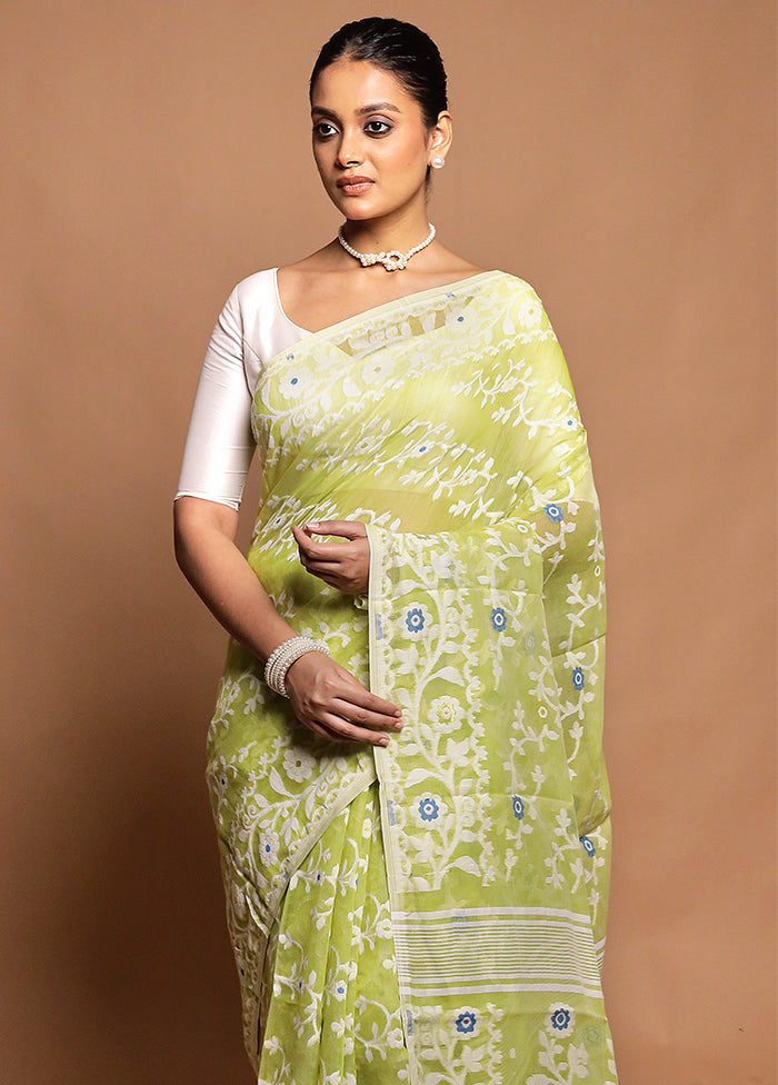 Green Tant Jamdani Saree Without Blouse Piece