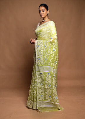 Green Tant Jamdani Saree Without Blouse Piece