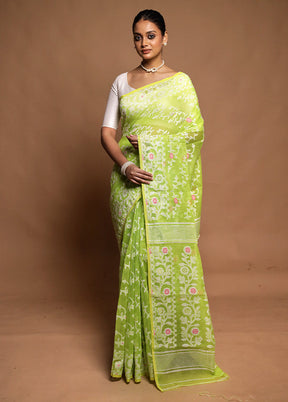 Green Tant Jamdani Saree Without Blouse Piece