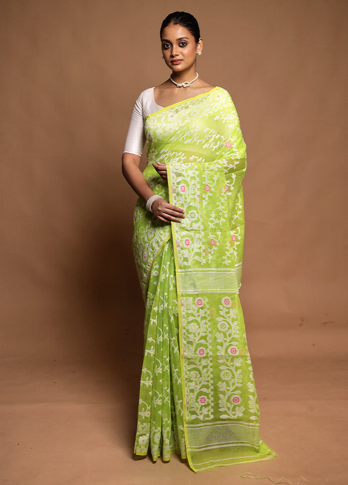 Green Tant Jamdani Saree Without Blouse Piece