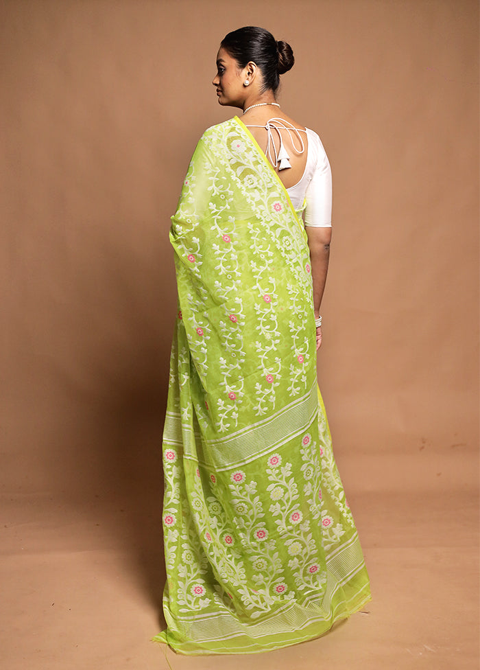 Green Tant Jamdani Saree Without Blouse Piece