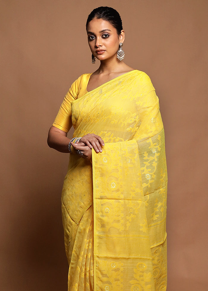 Yellow Tant Jamdani Saree Without Blouse Piece