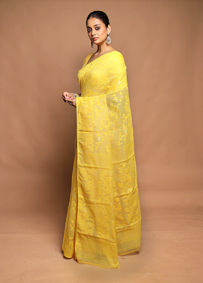 Yellow Tant Jamdani Saree Without Blouse Piece