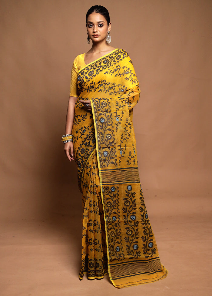 Yellow Tant Jamdani Saree Without Blouse Piece