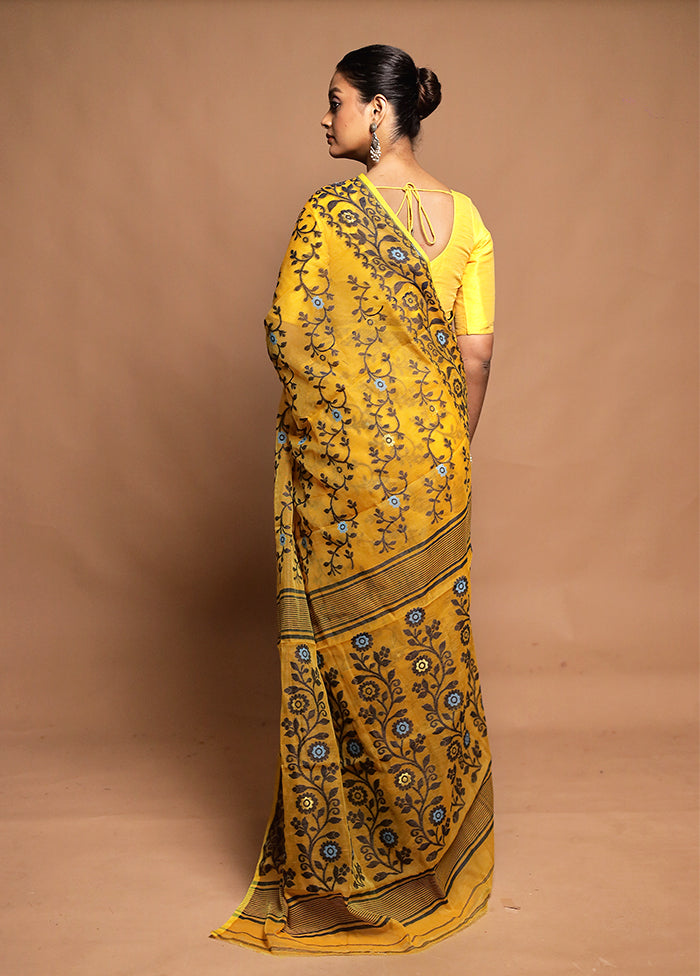Yellow Tant Jamdani Saree Without Blouse Piece