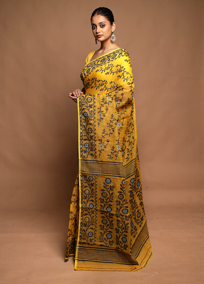 Yellow Tant Jamdani Saree Without Blouse Piece