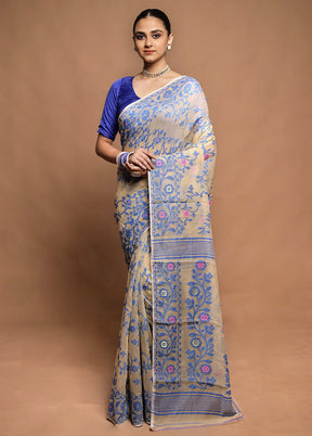 Cream Tant Jamdani Saree Without Blouse Piece