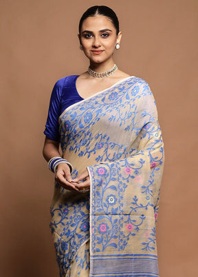 Cream Tant Jamdani Saree Without Blouse Piece