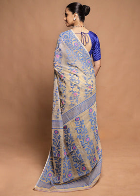 Cream Tant Jamdani Saree Without Blouse Piece