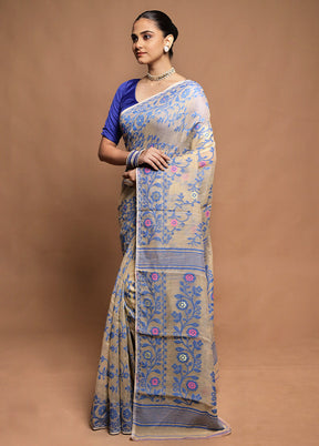 Cream Tant Jamdani Saree Without Blouse Piece