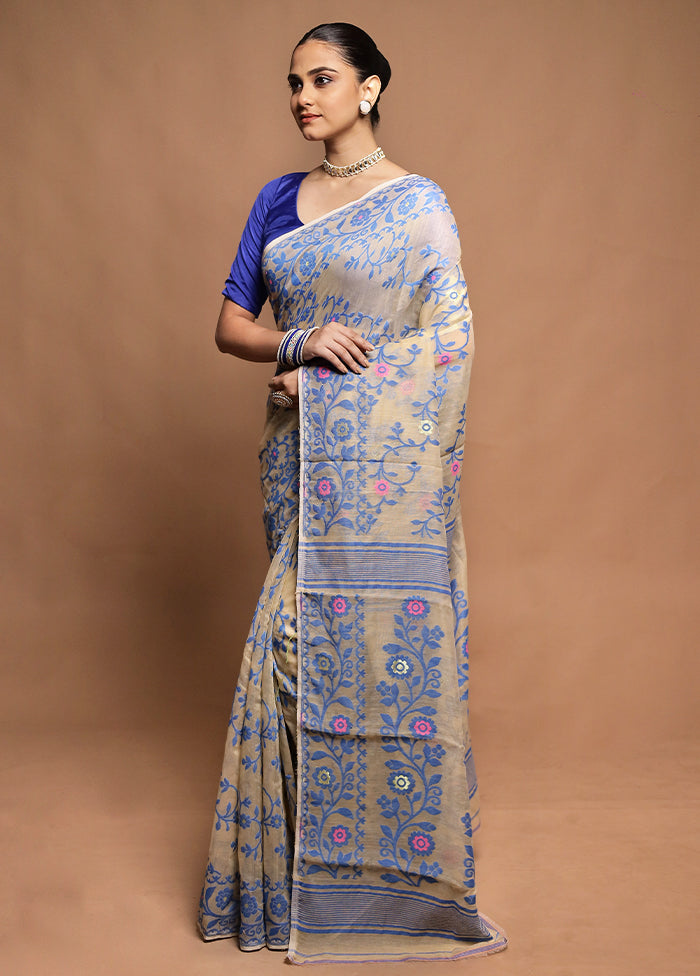 Cream Tant Jamdani Saree Without Blouse Piece