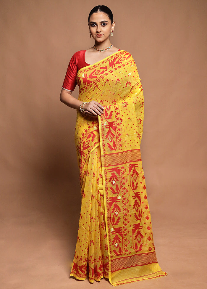 Yellow Tant Jamdani Saree Without Blouse Piece
