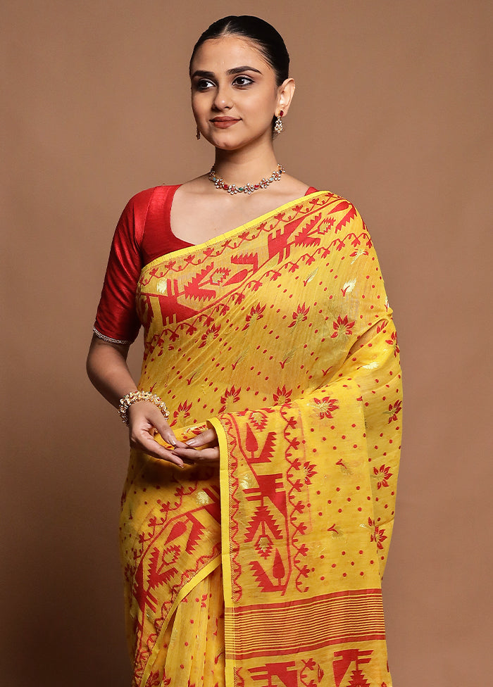 Yellow Tant Jamdani Saree Without Blouse Piece