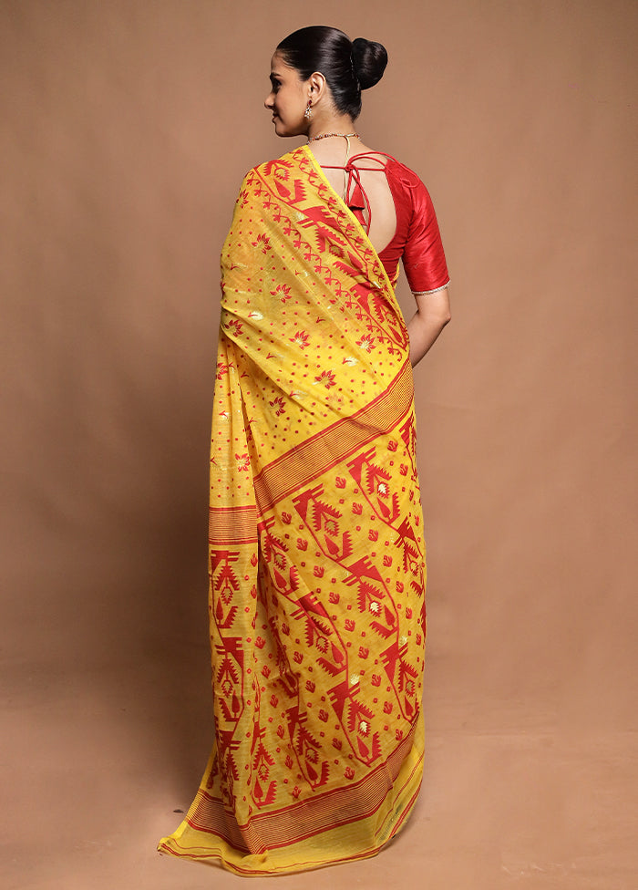 Yellow Tant Jamdani Saree Without Blouse Piece
