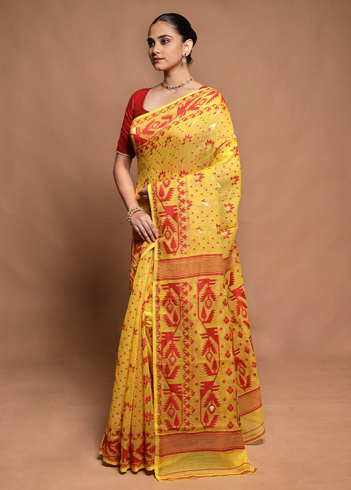 Yellow Tant Jamdani Saree Without Blouse Piece
