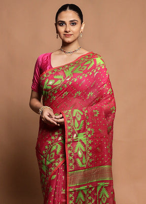 Pink Tant Jamdani Saree Without Blouse Piece