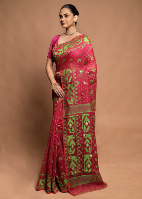 Pink Tant Jamdani Saree Without Blouse Piece