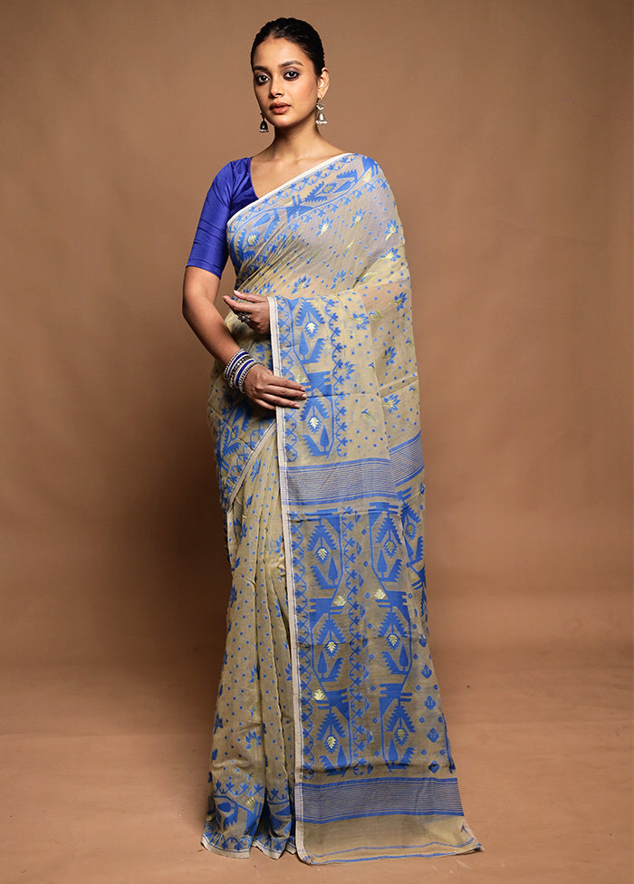 Cream Tant Jamdani Saree Without Blouse Piece