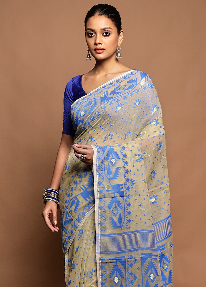 Cream Tant Jamdani Saree Without Blouse Piece