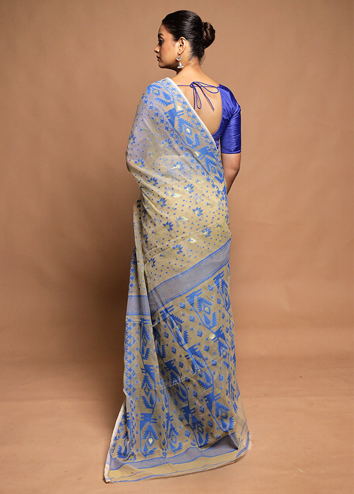 Cream Tant Jamdani Saree Without Blouse Piece