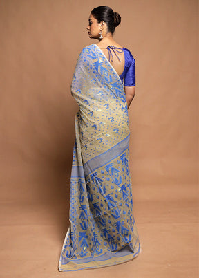 Cream Tant Jamdani Saree Without Blouse Piece