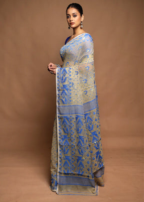 Cream Tant Jamdani Saree Without Blouse Piece