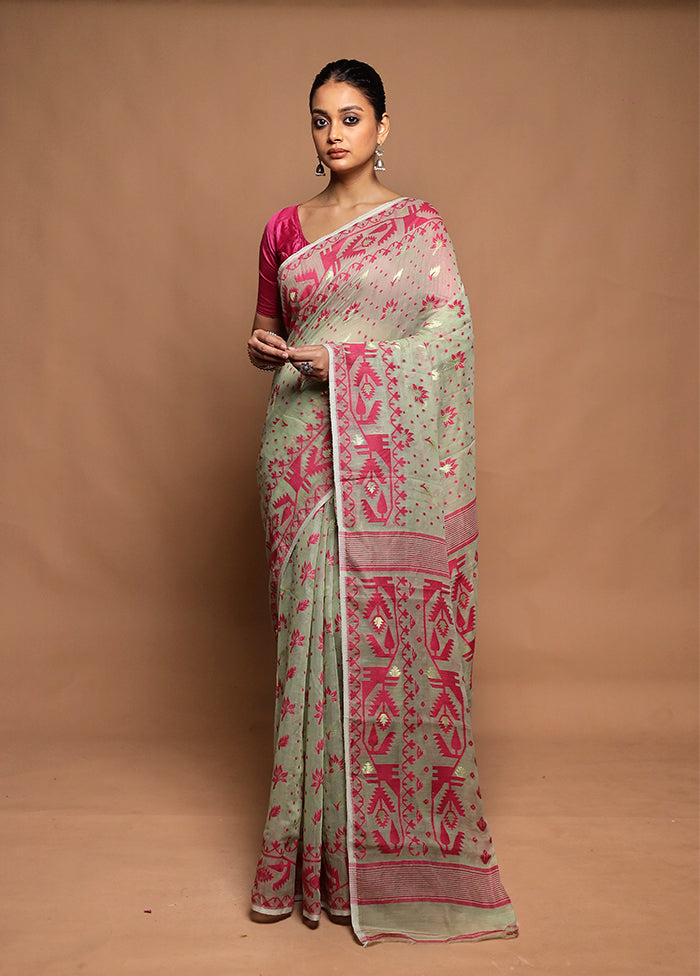 Green Tant Jamdani Saree Without Blouse Piece