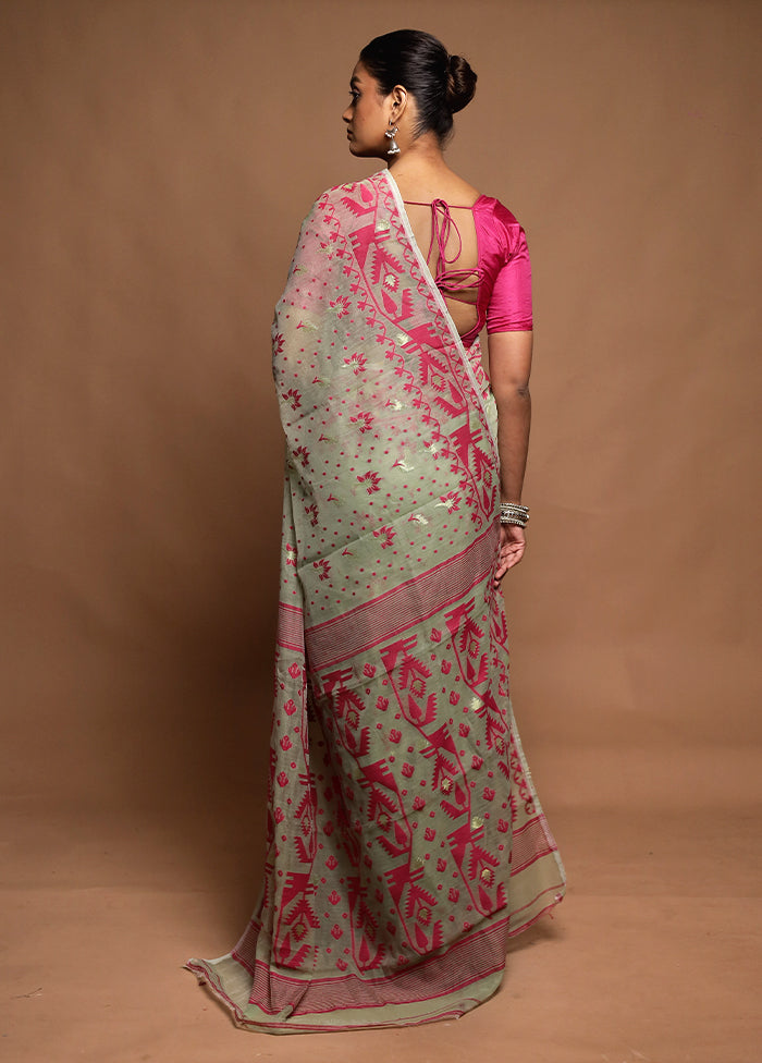 Green Tant Jamdani Saree Without Blouse Piece