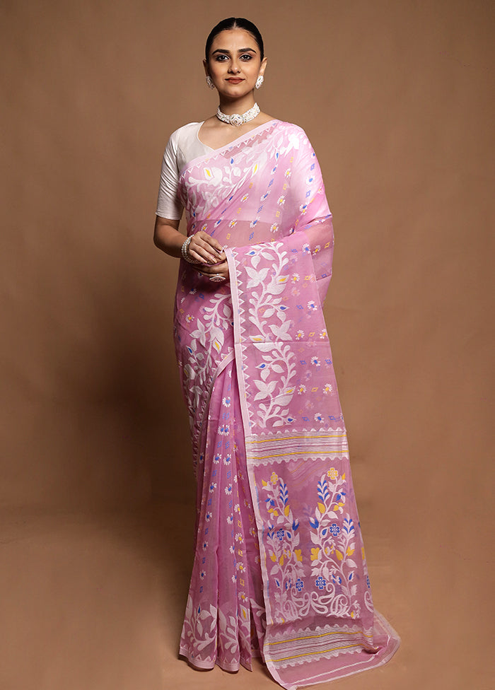 Pink Tant Jamdani Saree Without Blouse Piece