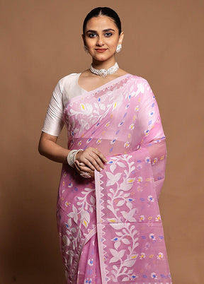 Pink Tant Jamdani Saree Without Blouse Piece