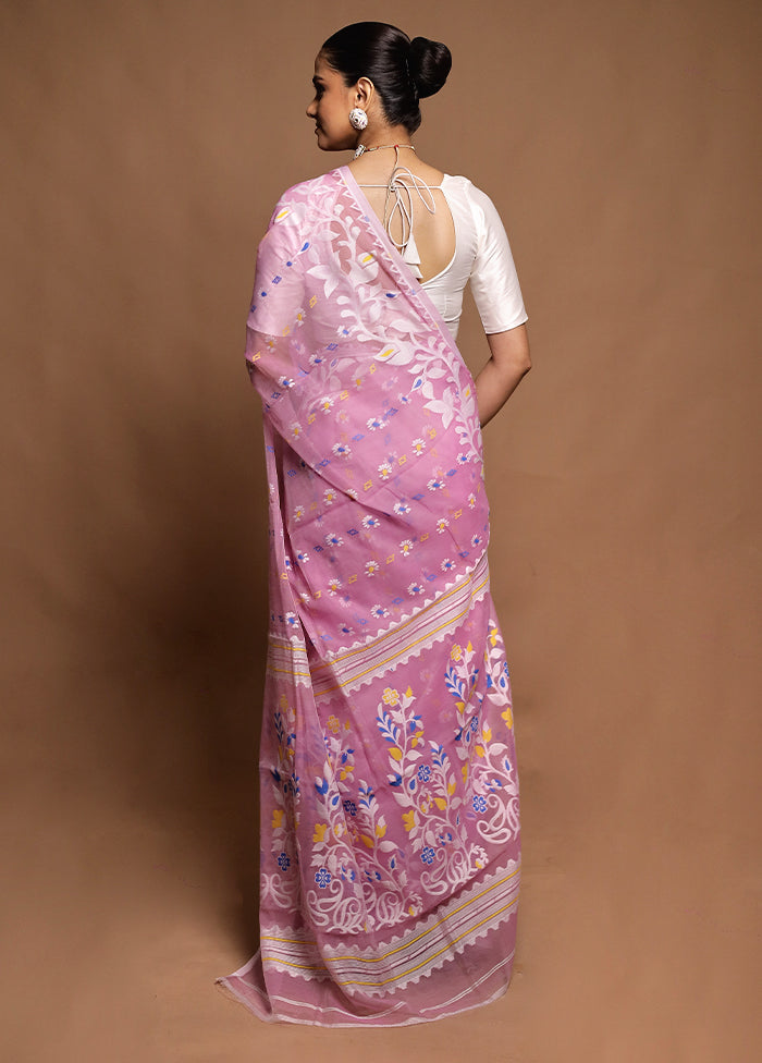 Pink Tant Jamdani Saree Without Blouse Piece