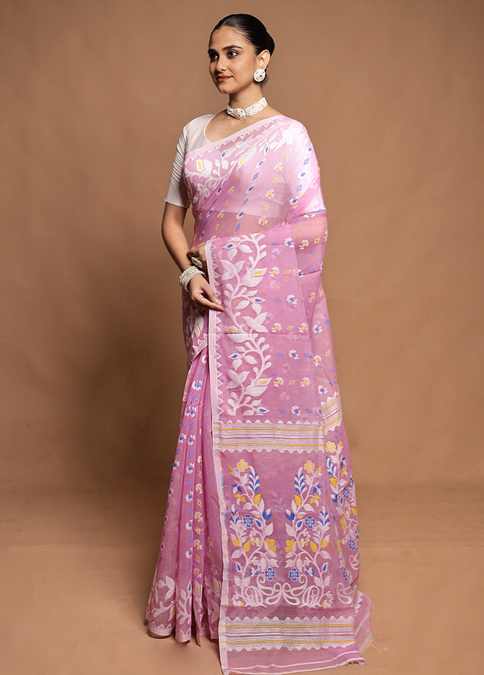 Pink Tant Jamdani Saree Without Blouse Piece
