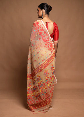 Cream Tant Jamdani Saree Without Blouse Piece