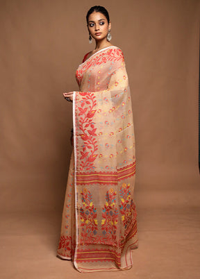 Cream Tant Jamdani Saree Without Blouse Piece